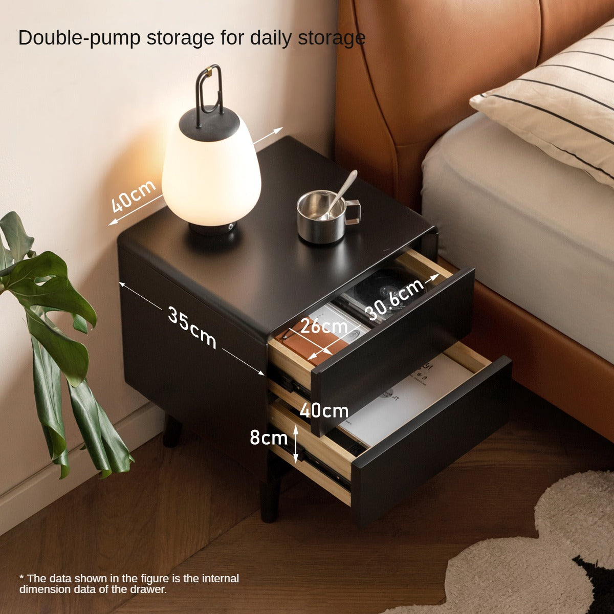 Solid RubberWood Black Nightstand.