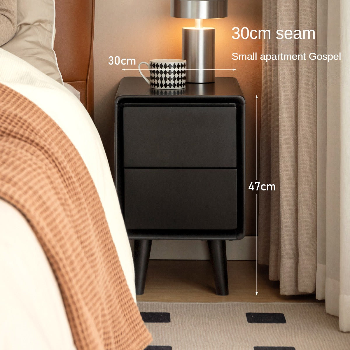 Solid RubberWood Black Nightstand.