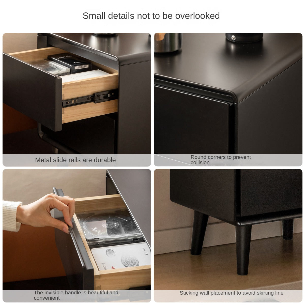 Solid RubberWood Black Nightstand.