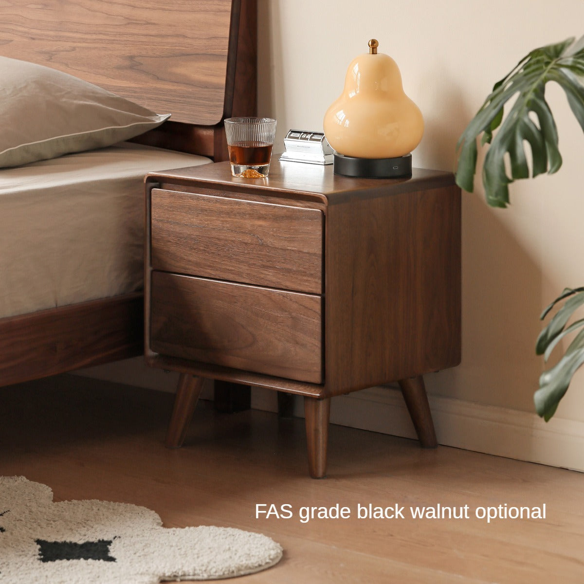 Solid RubberWood Black Nightstand.