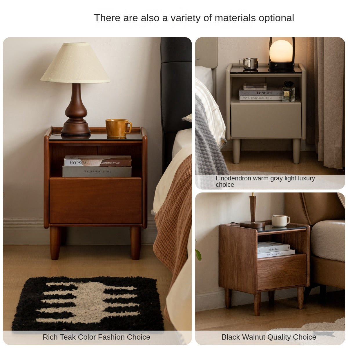 Cherry, Ash Solid Wood Small Nightstand.