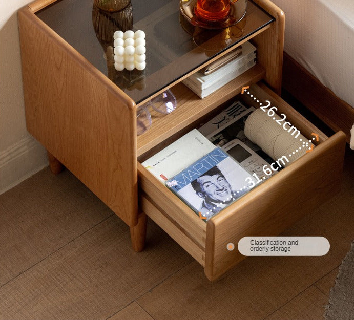 Cherry, Ash Solid Wood Small Nightstand.