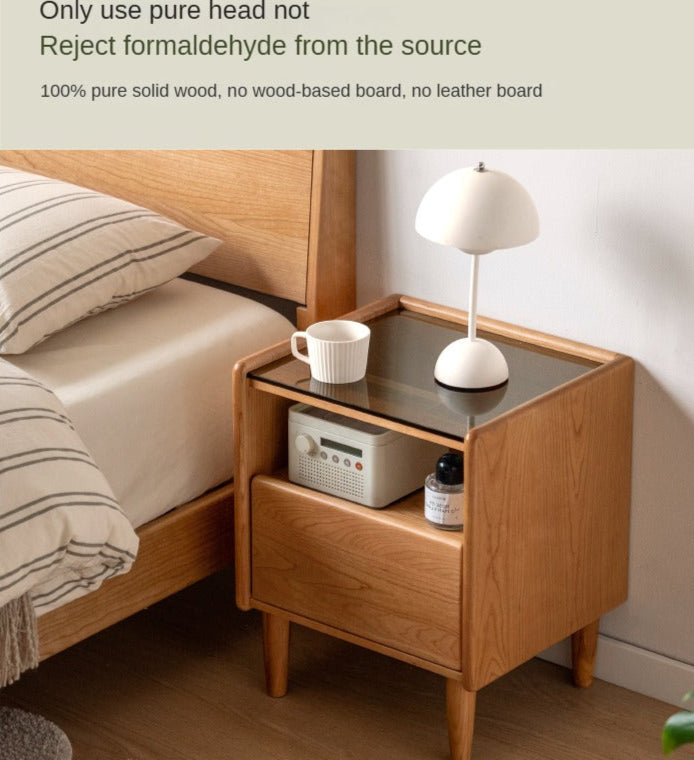 Cherry, Ash Solid Wood Small Nightstand.