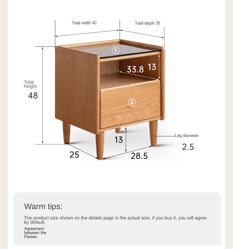 Cherry, Ash Solid Wood Small Nightstand.