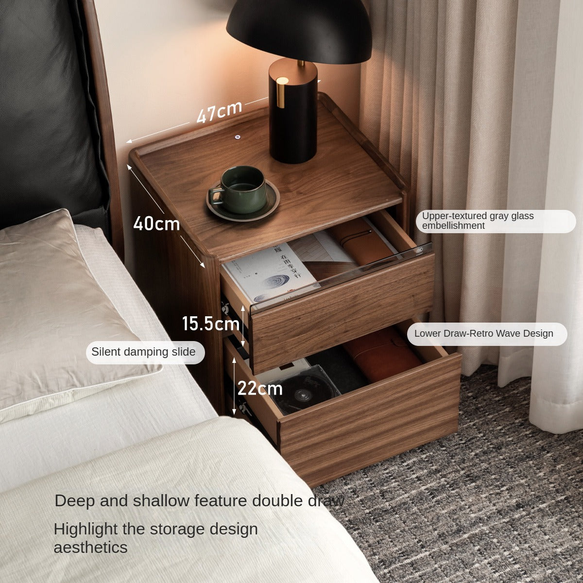 Black Walnut Solid Wood Simple Nightstand.
