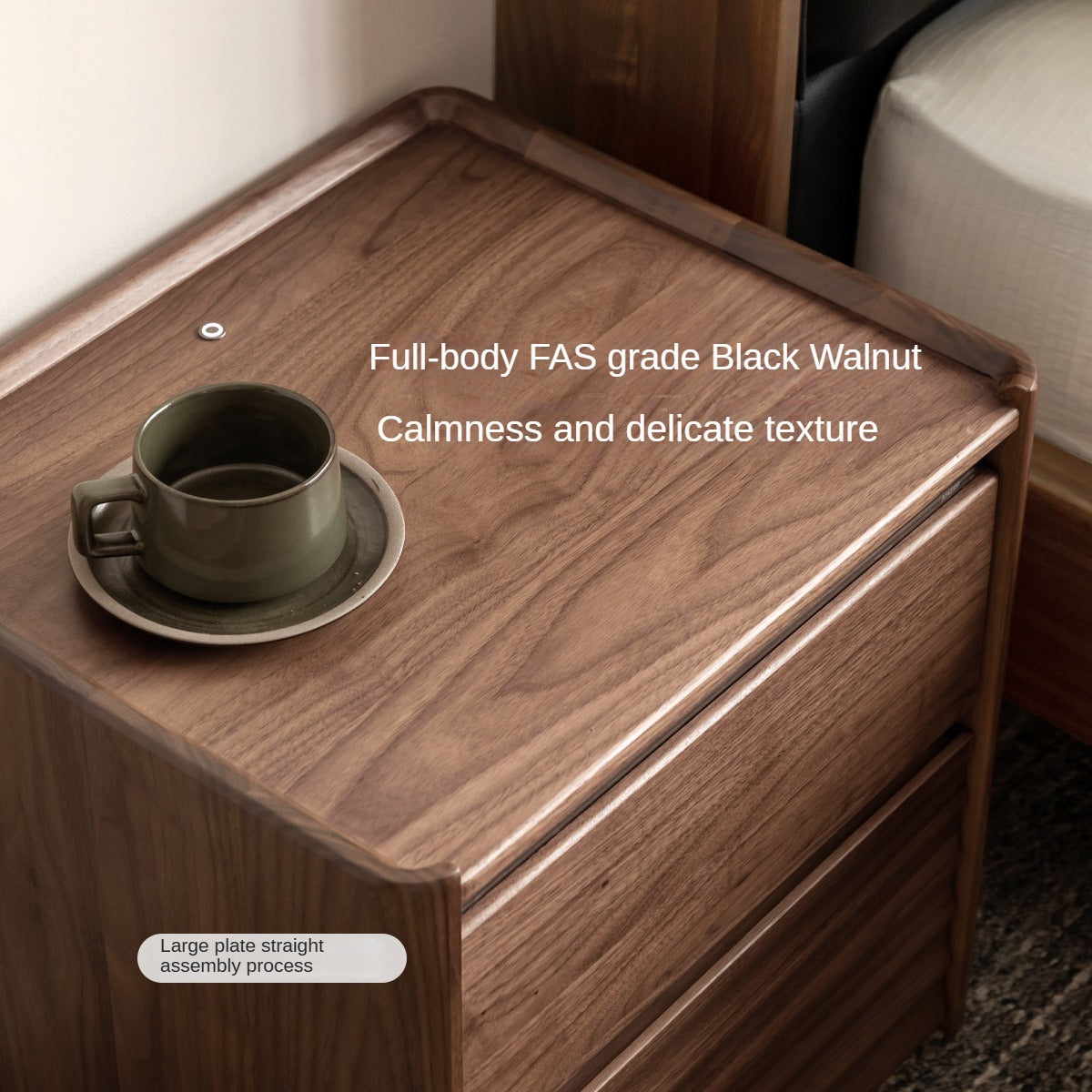 Black Walnut Solid Wood Simple Nightstand.