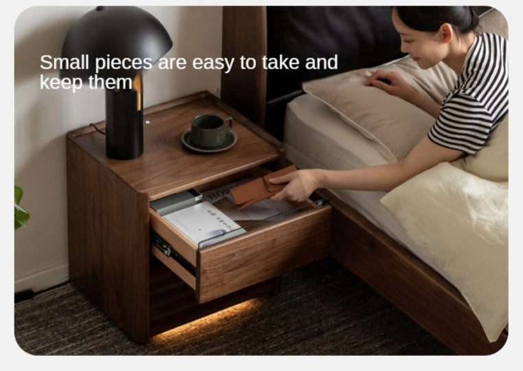 Black Walnut Solid Wood Simple Nightstand.