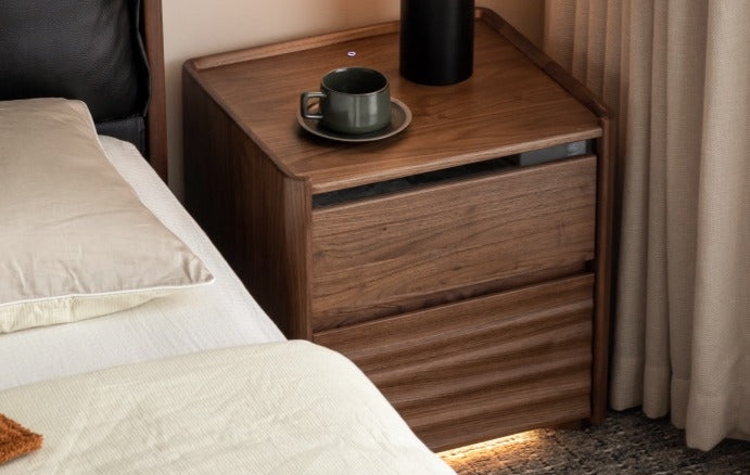 Black Walnut Solid Wood Simple Nightstand.