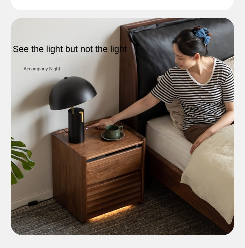 Black Walnut Solid Wood Simple Nightstand.