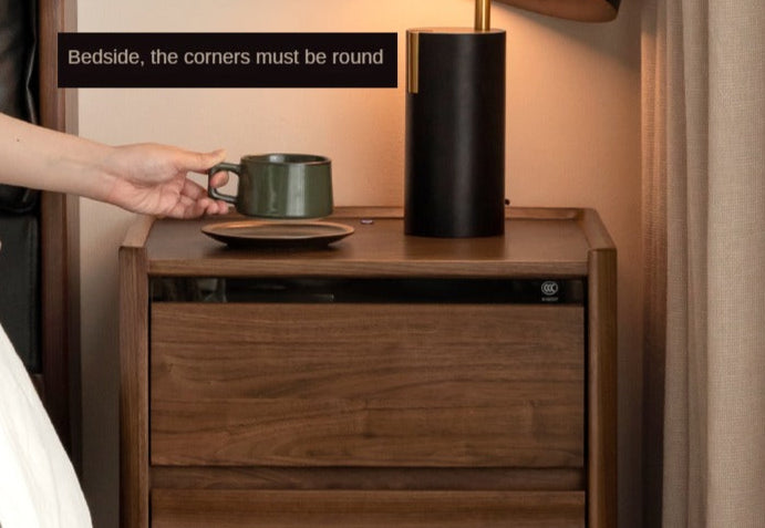 Black Walnut Solid Wood Simple Nightstand.