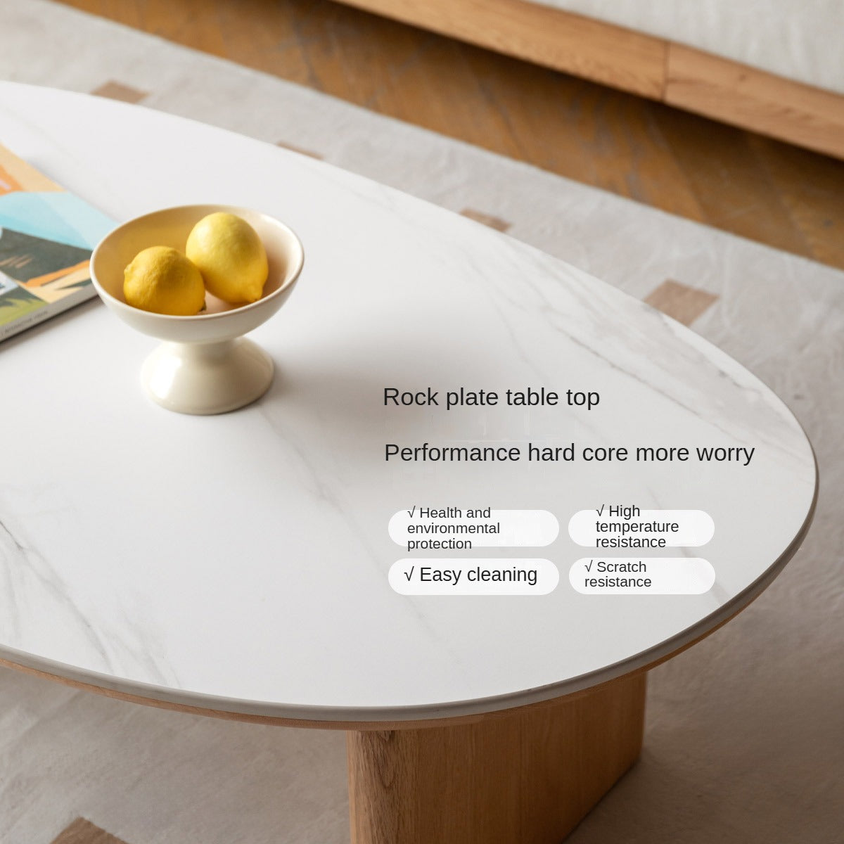 Oak Solid Wood Modern Rock Plate Coffee Table.