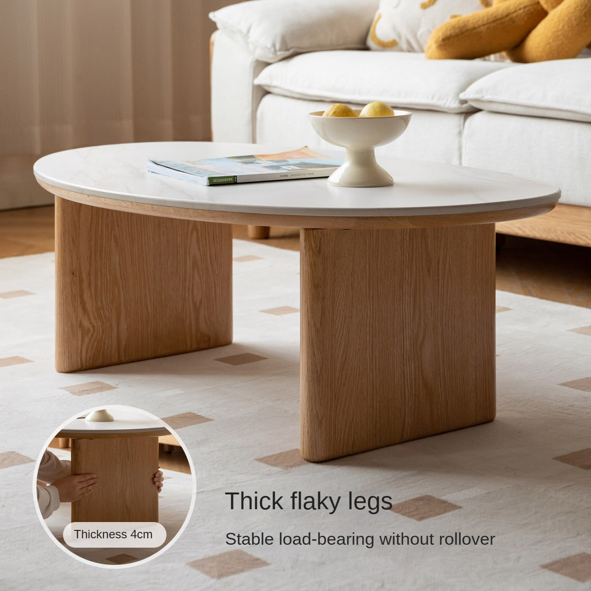 Oak Solid Wood Modern Rock Plate Coffee Table.