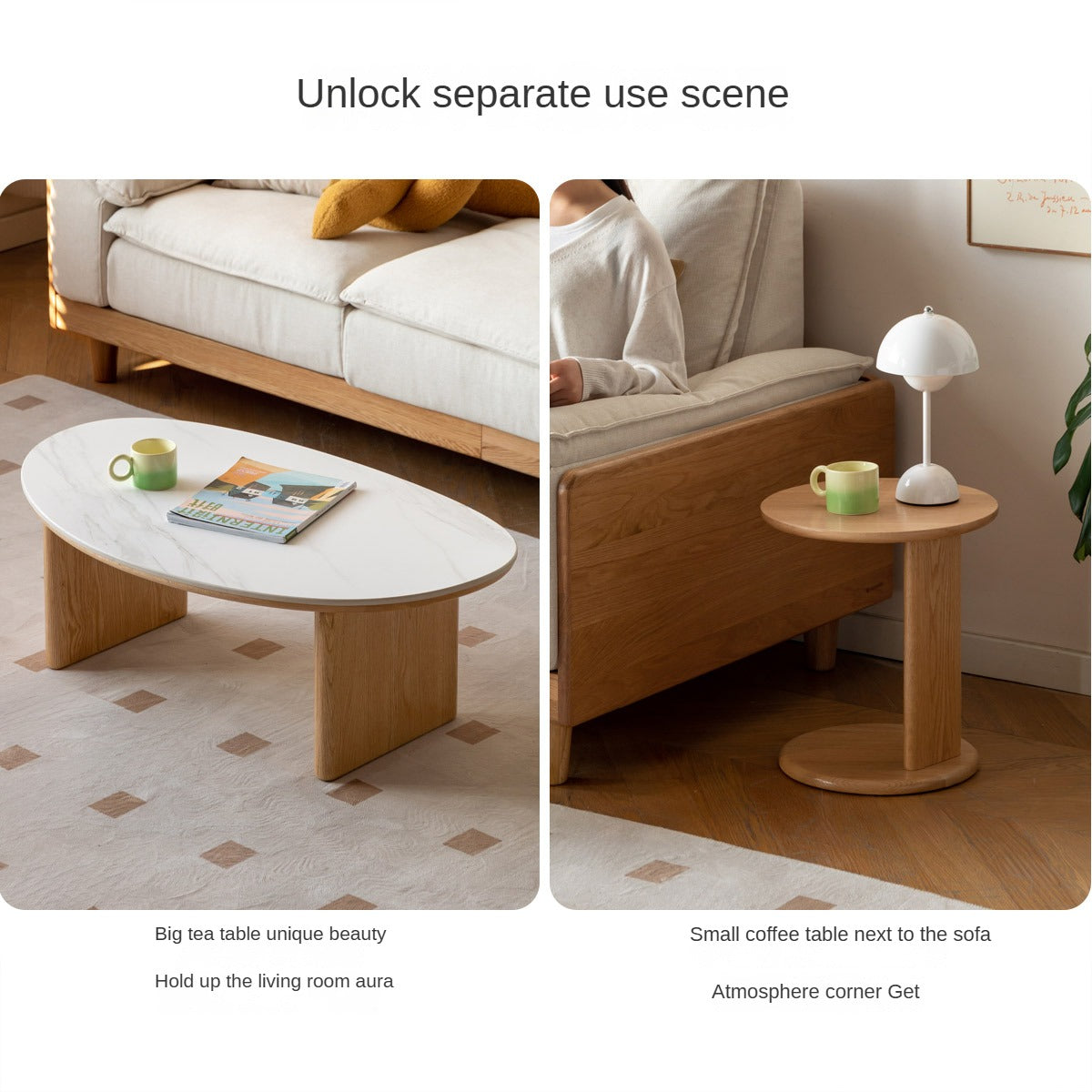 Oak Solid Wood Modern Rock Plate Coffee Table.