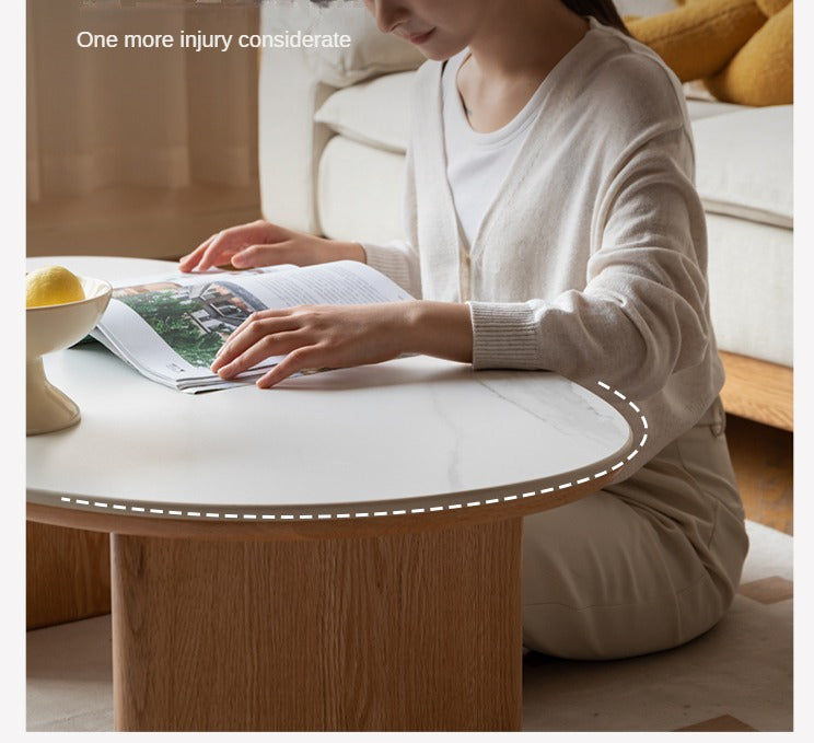Oak Solid Wood Modern Rock Plate Coffee Table.