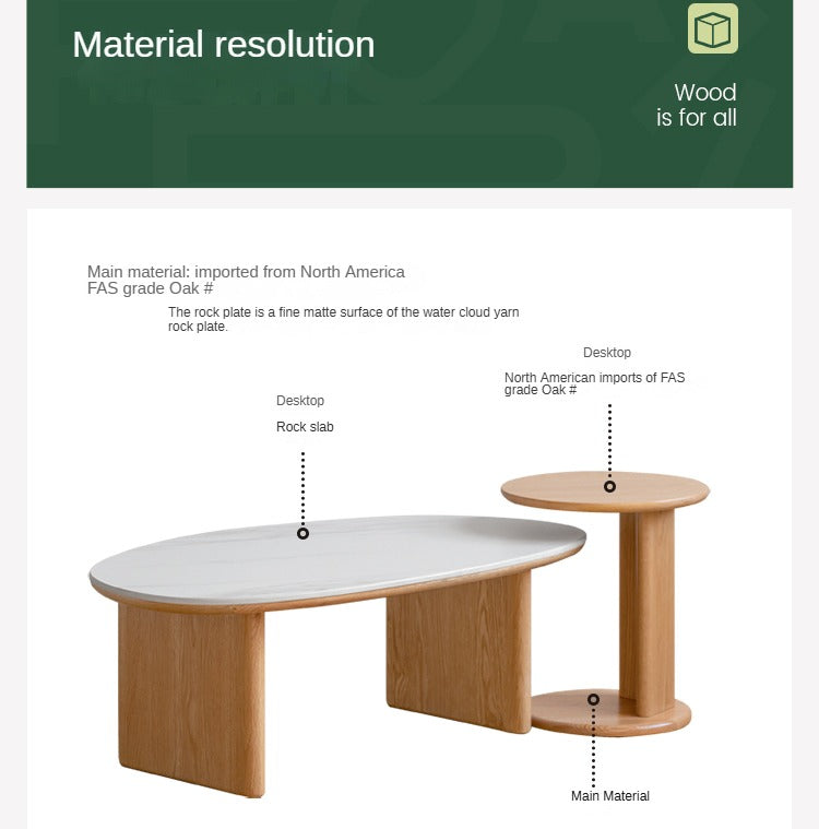 Oak Solid Wood Modern Rock Plate Coffee Table.