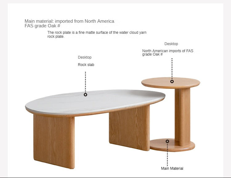 Oak Solid Wood Modern Rock Plate Coffee Table.