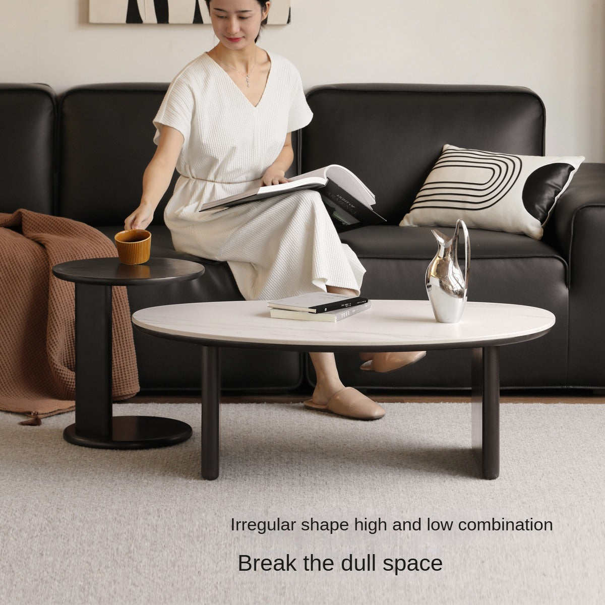 Oak Solid Wood Rock Slab Combination Coffee Table