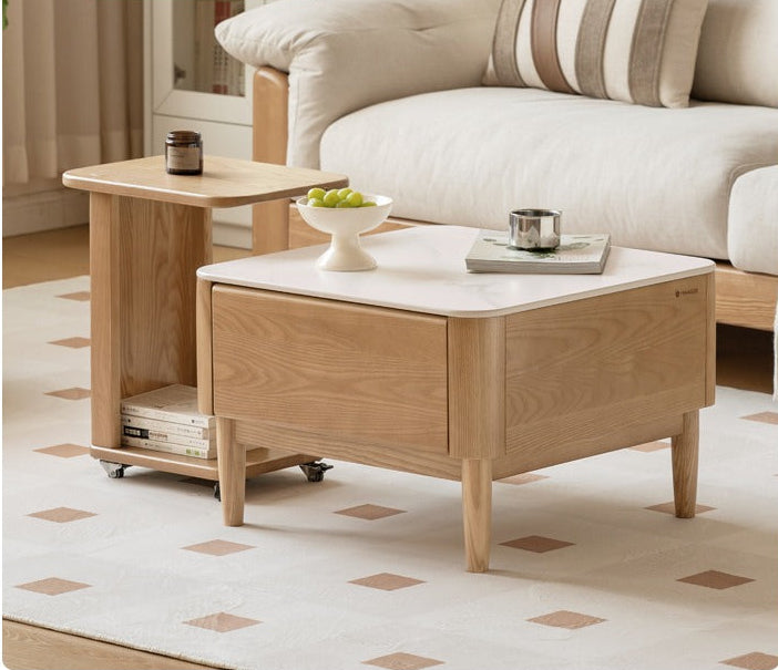 Ash Solid Wood Modern Rock Board Square Coffee Table