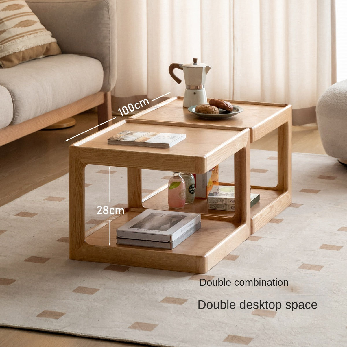 Oak Solid Wood Square Coffee Table.
