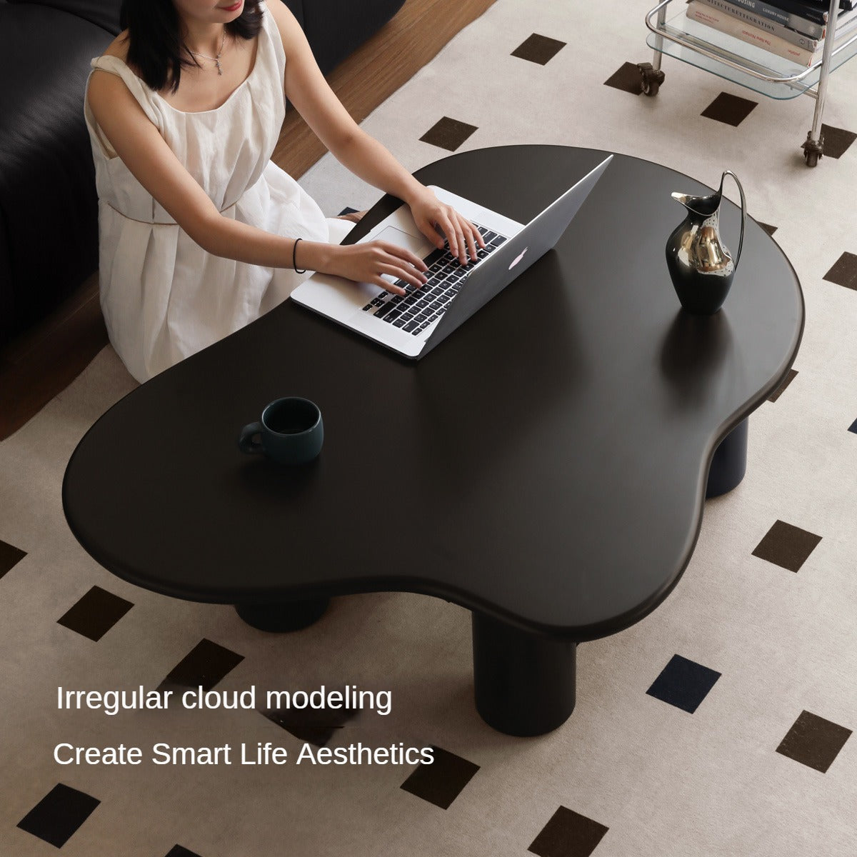 Rubber Solid Wood Black Coffee Table.