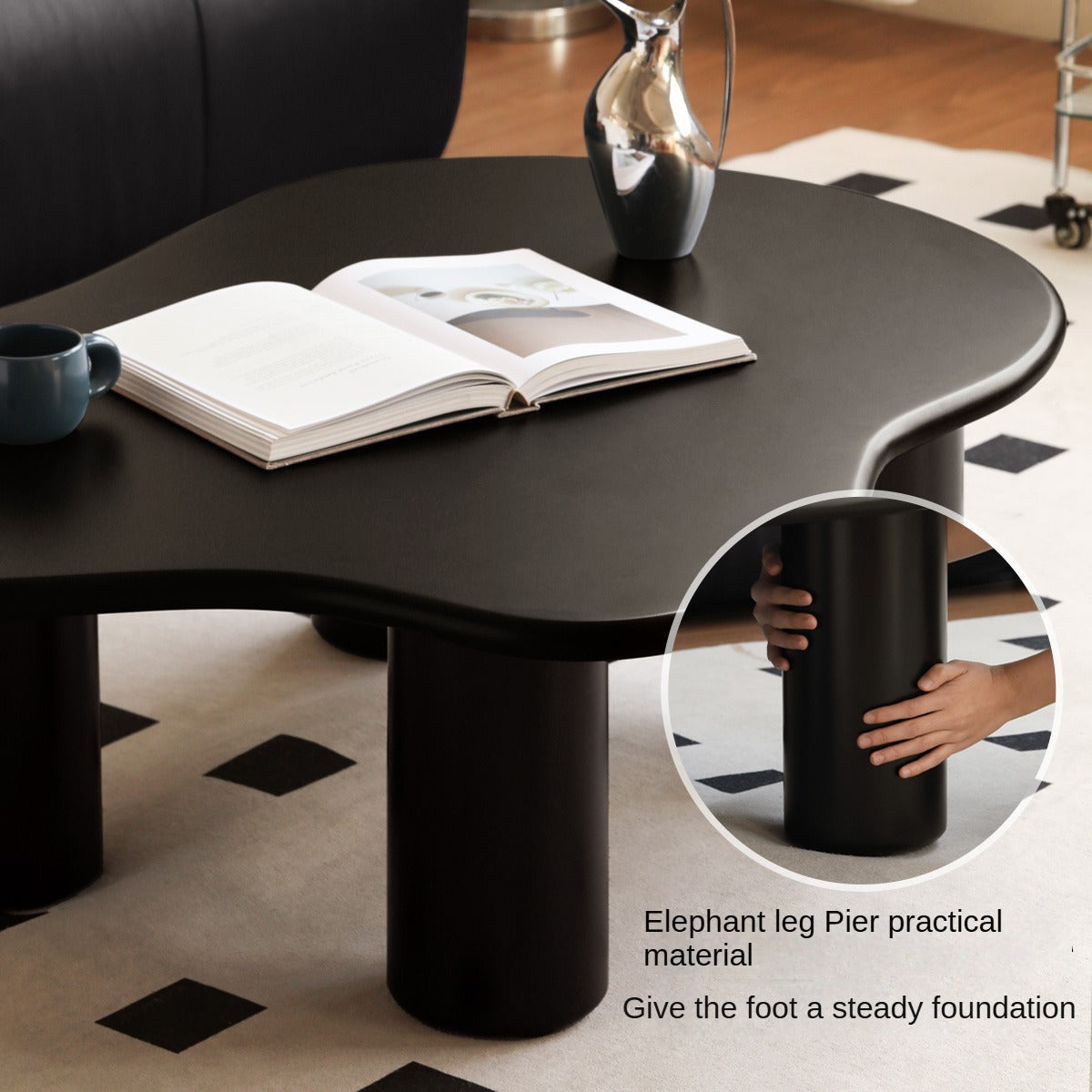 Rubber Solid Wood Black Coffee Table.