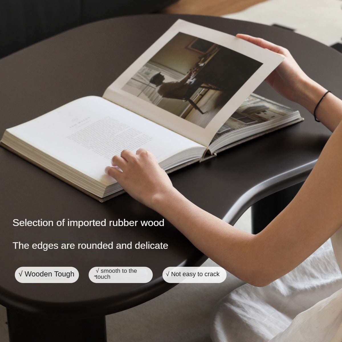 Rubber Solid Wood Black Coffee Table.