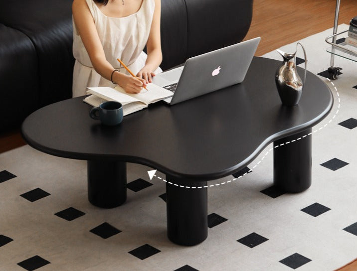 Rubber Solid Wood Black Coffee Table.