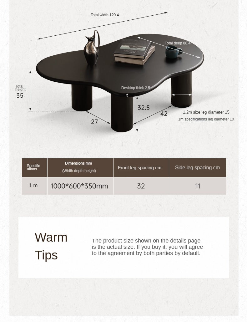 Rubber Solid Wood Black Coffee Table.