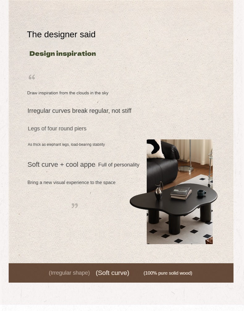 Rubber Solid Wood Black Coffee Table.