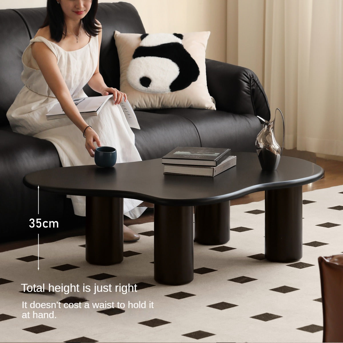 Rubber Solid Wood Black Coffee Table.