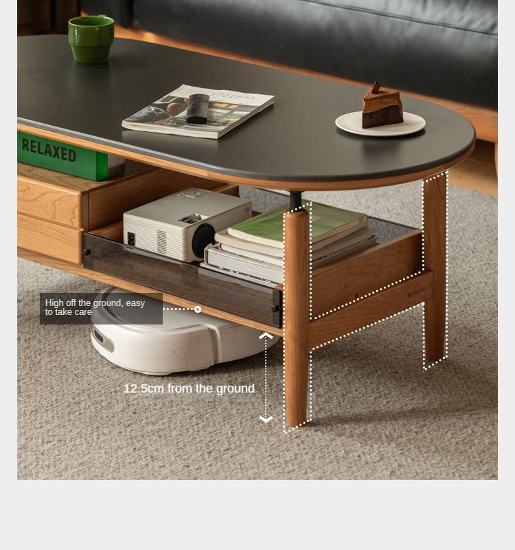 Cherry Solid Wood Modern Rock Coffee Table with Drawer