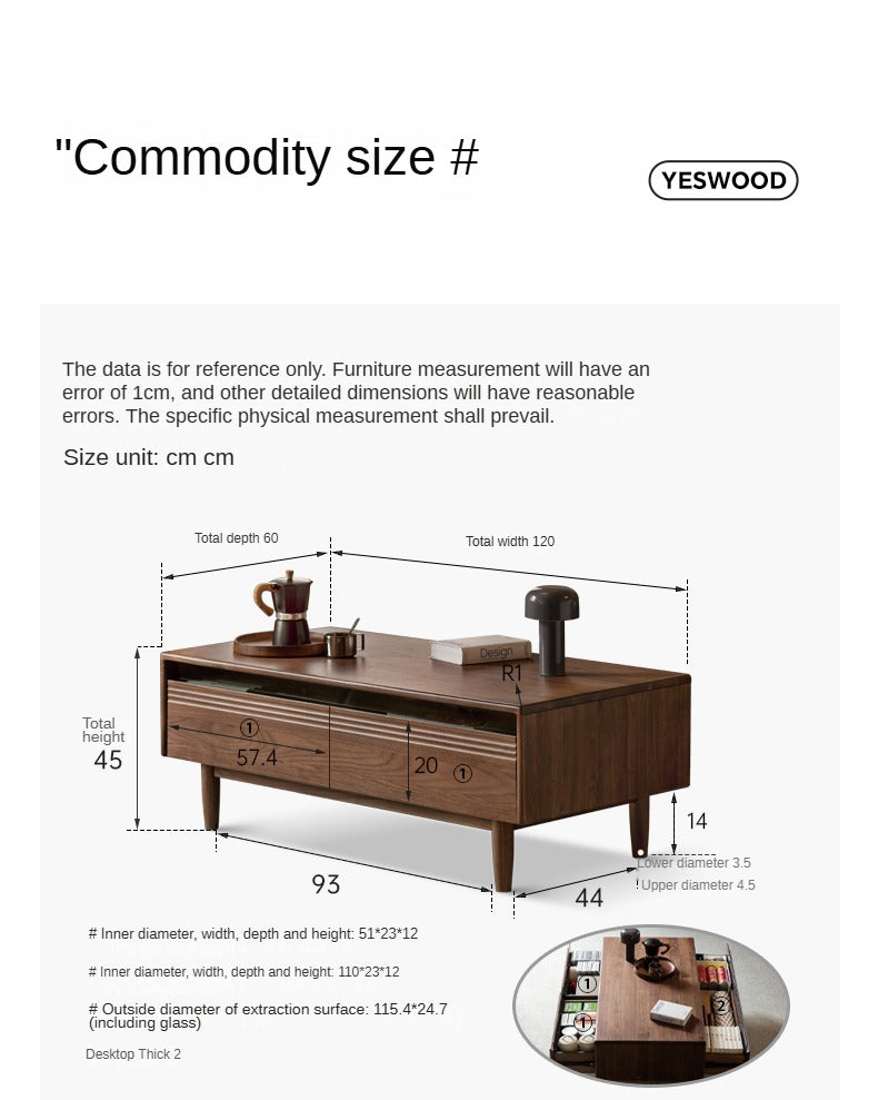Black Walnut, Golden Sandalwood Solid Wood Coffee Table