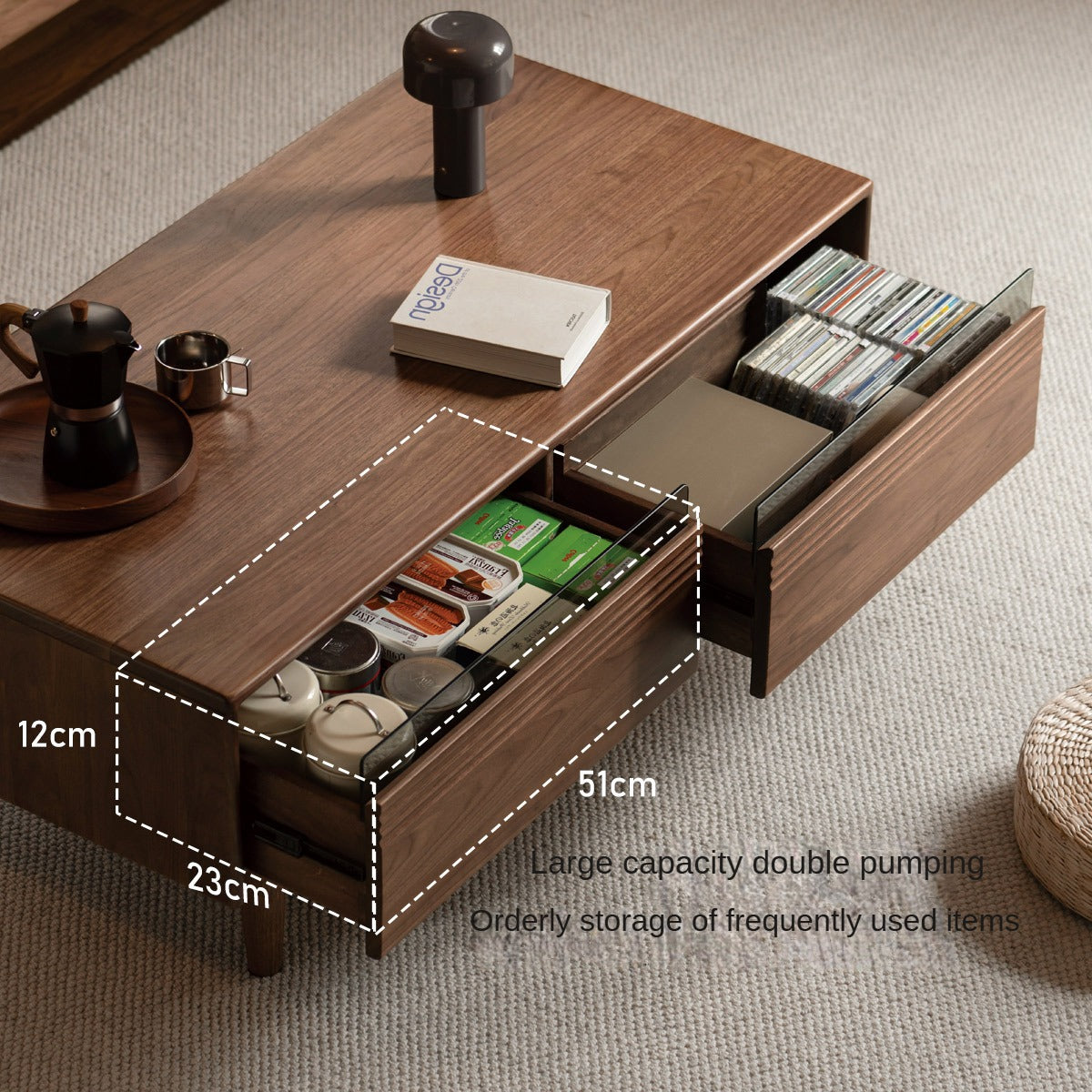 Black Walnut, Golden Sandalwood Solid Wood Coffee Table