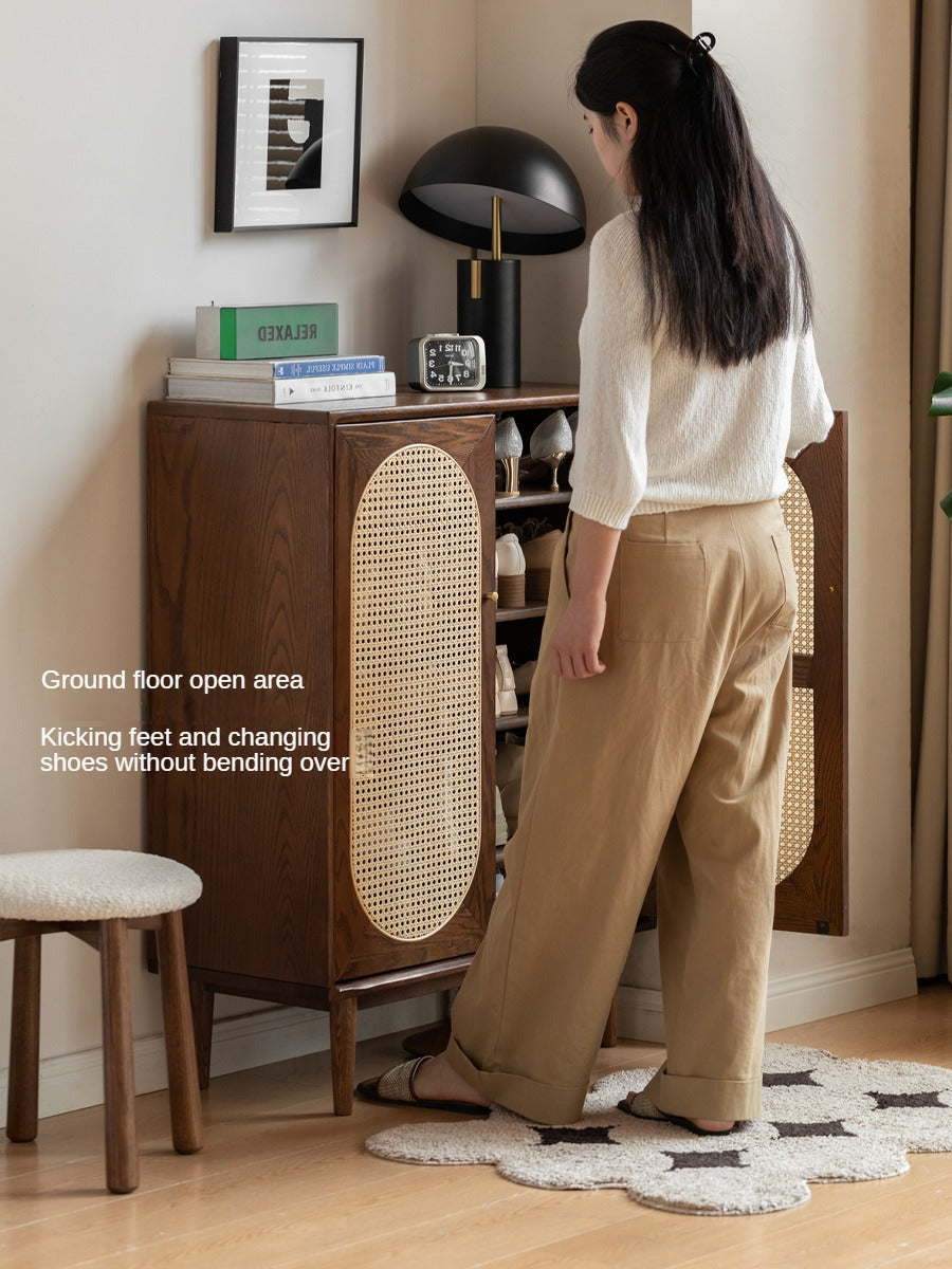 Oak, Rubberwood Solid Wood Large Capacity Shoe Cabinet