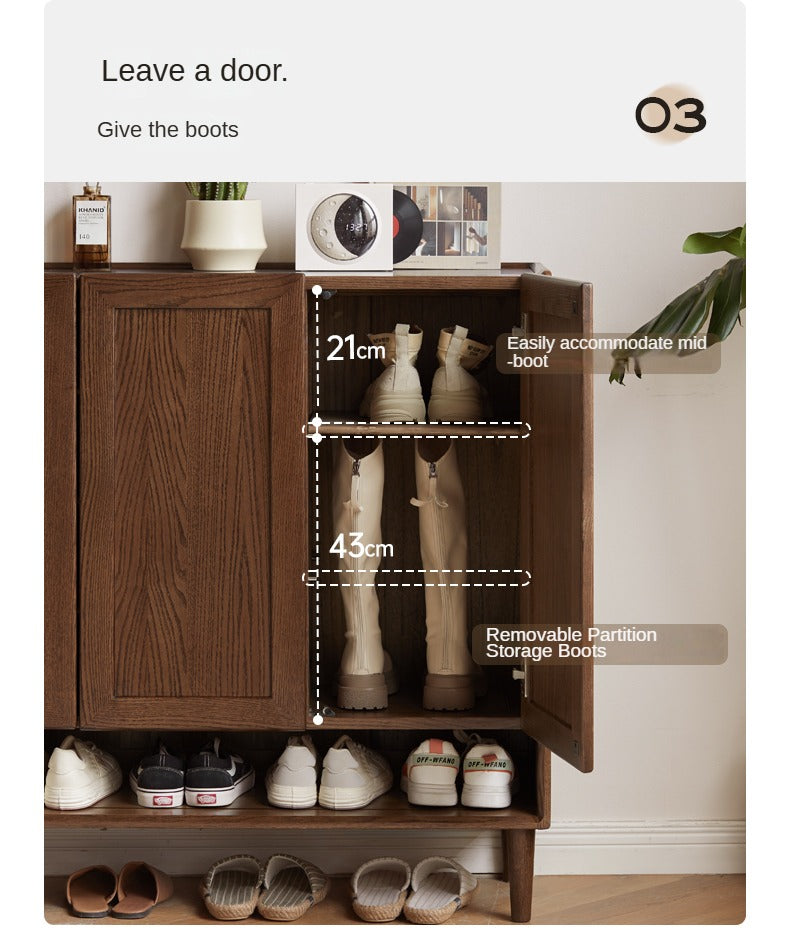 Oak, Solid Rubber Wood Large Capacity Shoe Cabinet