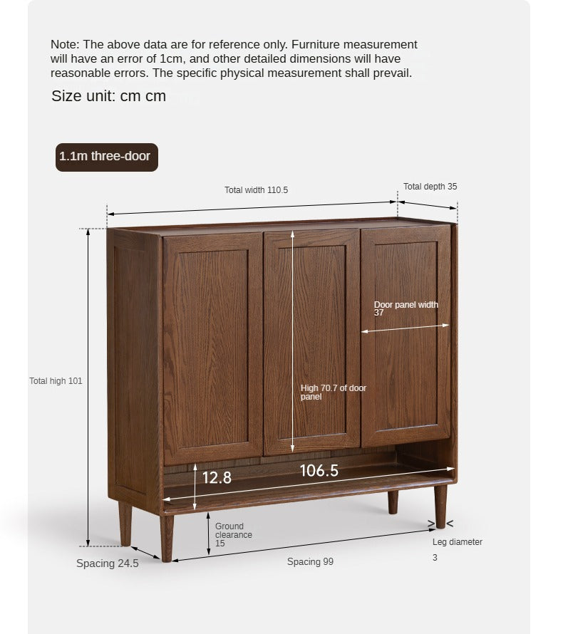 Oak, Solid Rubber Wood Large Capacity Shoe Cabinet