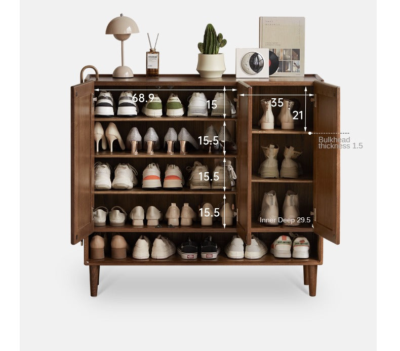Oak Solid Wood, Solid Rubberwood Large Capacity Shoe Cabinet