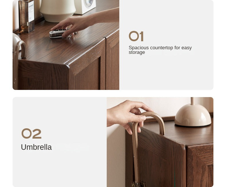 Oak, Solid Rubber Wood Large Capacity Shoe Cabinet