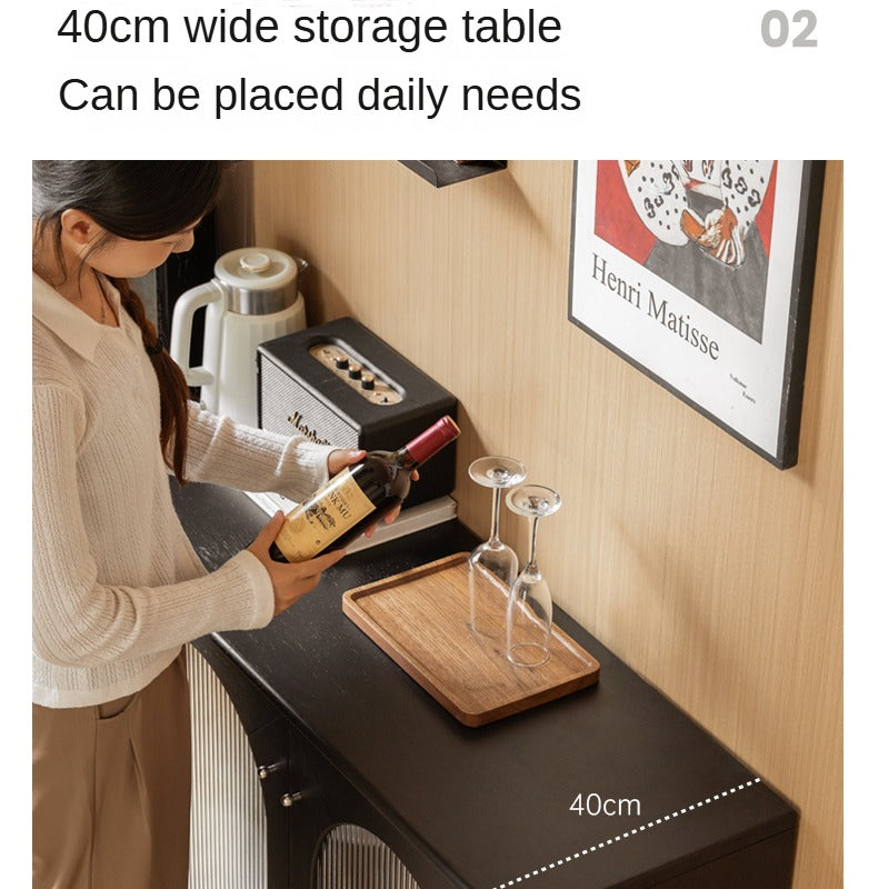 Solid Rubberwood French Retro Sideboard Black Glass