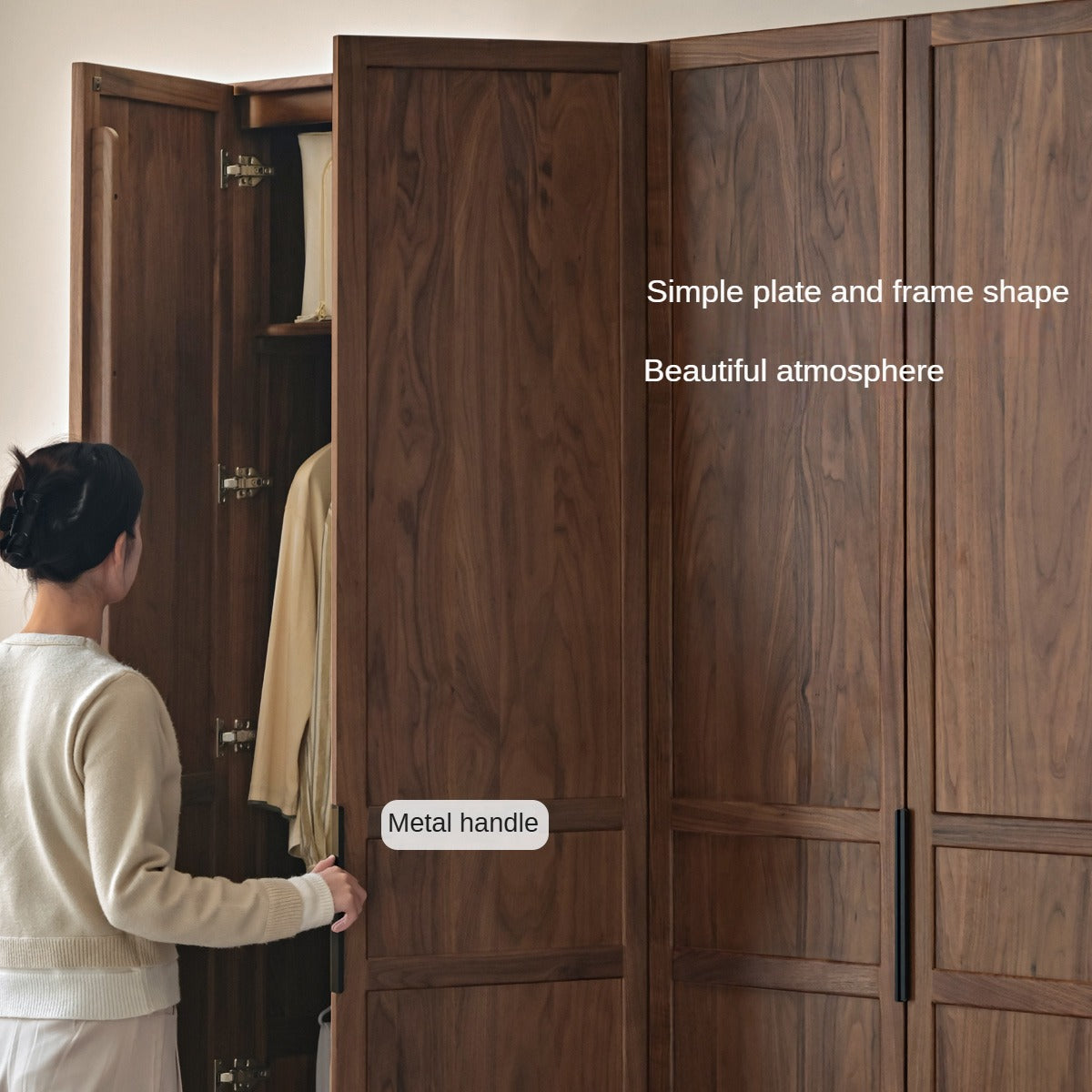 Black Walnut Solid Wood Wardrobe Modern Simple.