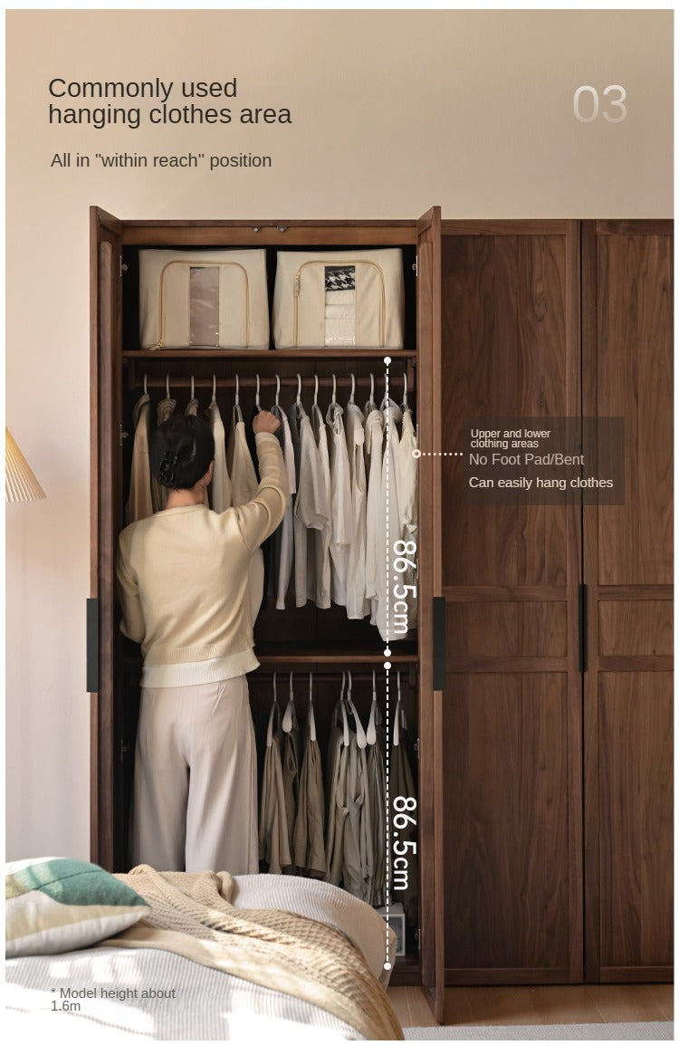 Black Walnut Solid Wood Wardrobe Modern Simple.
