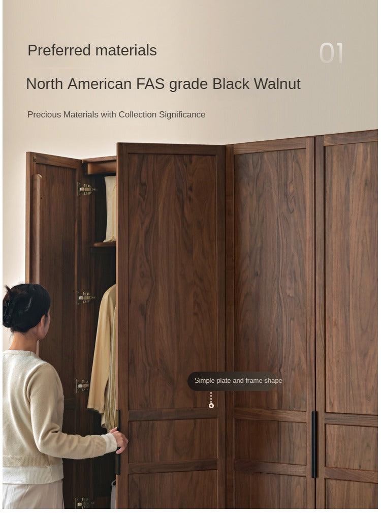 Black Walnut Solid Wood Wardrobe Modern Simple.