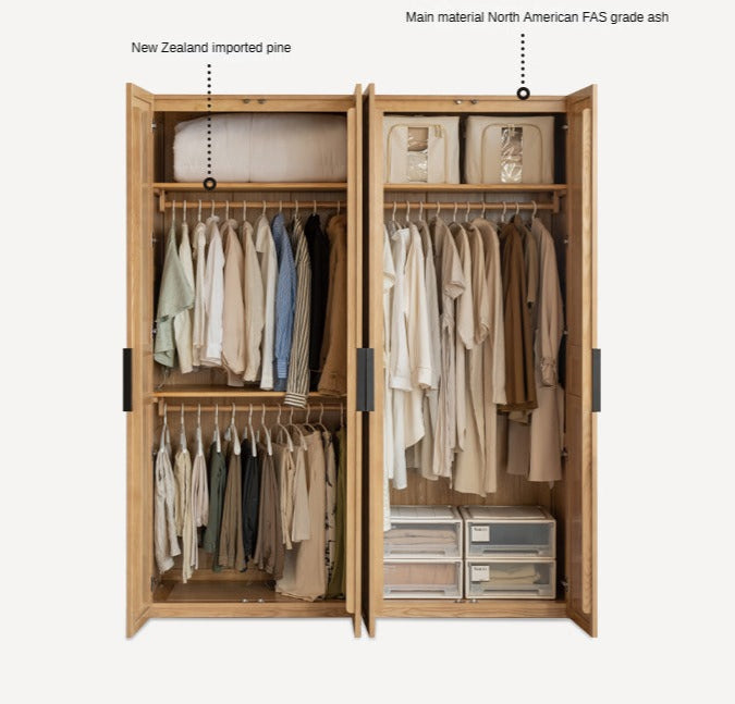 Black Walnut, Ash Solid Wood Wardrobe Modern Simple.