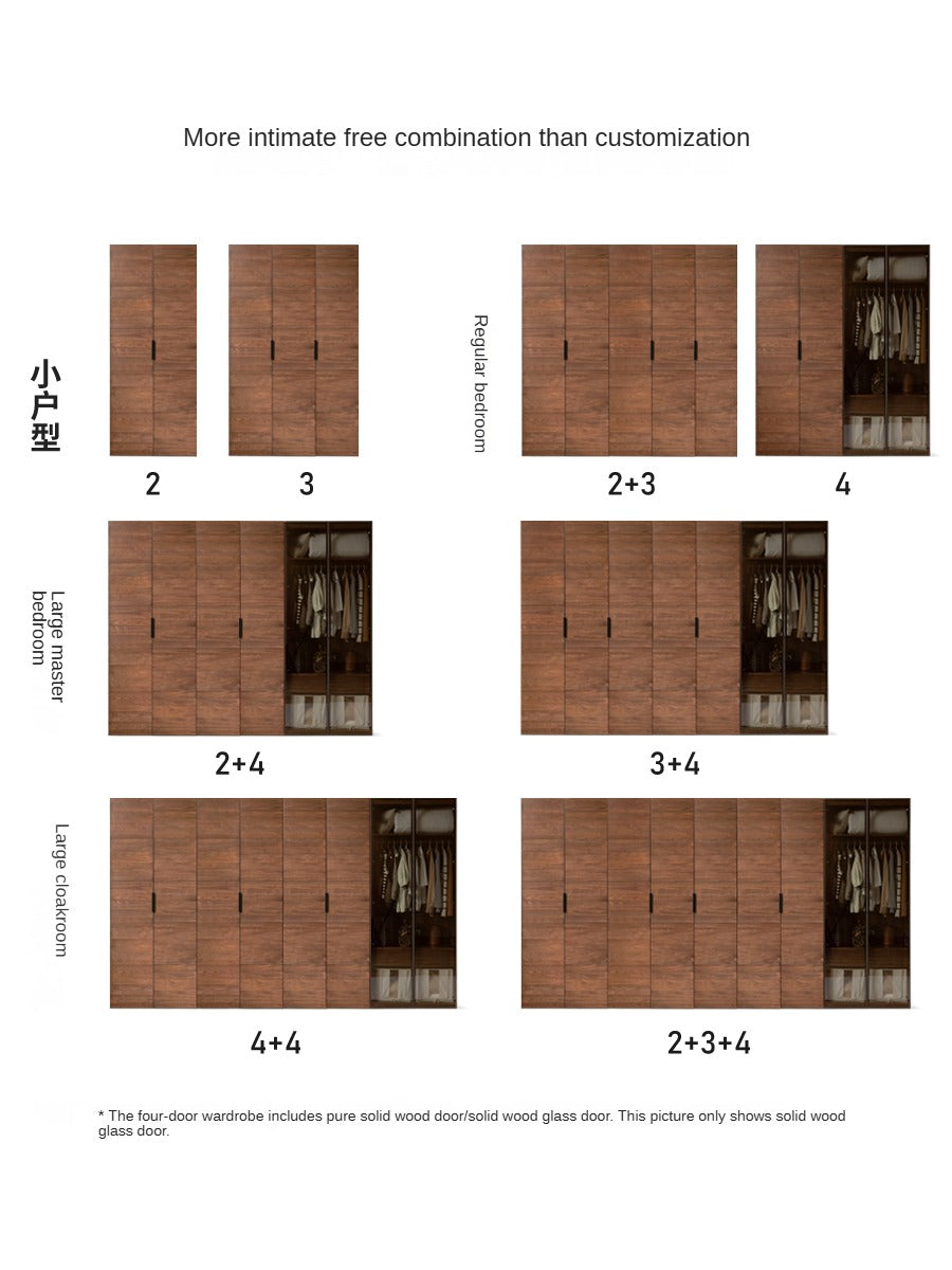 Black Walnut Solid Wood Wardrobe Combination Storage Cabinet.