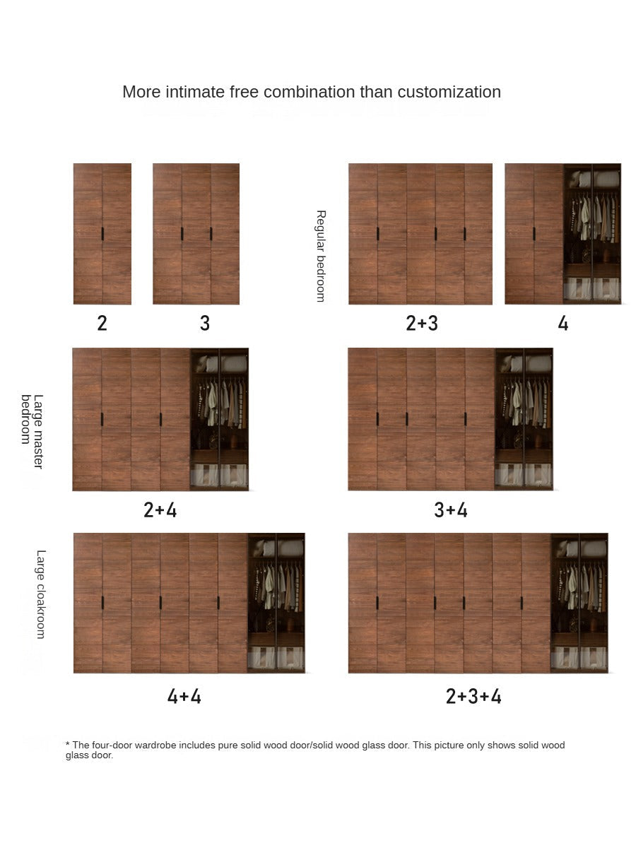 Black Walnut Solid Wood Wardrobe Combination Storage Cabinet.