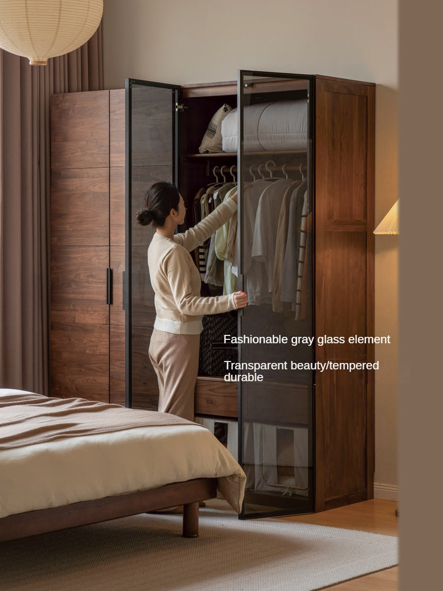 Black Walnut Solid Wood Wardrobe Combination Storage Cabinet.