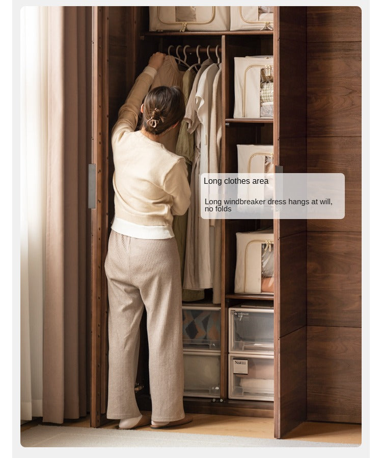 Black Walnut Solid Wood Wardrobe Combination Storage Cabinet.