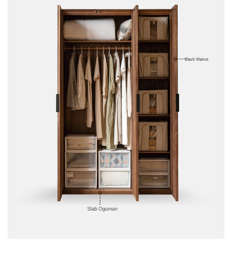 Black Walnut Solid Wood Wardrobe Combination Storage Cabinet.