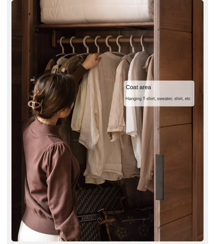 Black Walnut Solid Wood Wardrobe Combination Storage Cabinet.