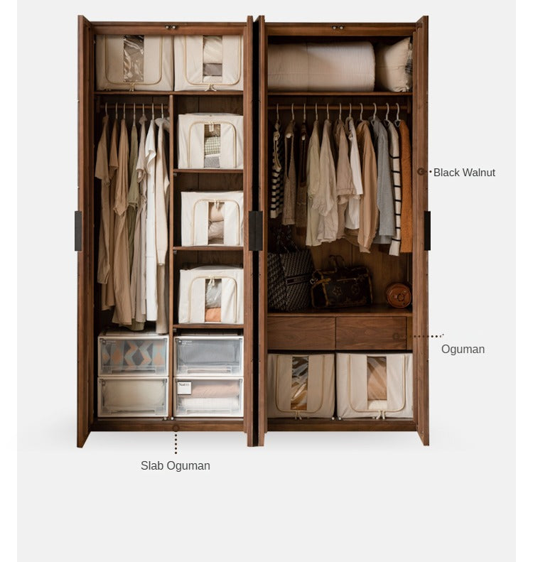 Black Walnut Solid Wood Wardrobe Combination Storage Cabinet.